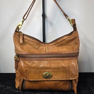 Vintage Fossil Brown Distressed Leather Crossbody Messenger Bag Purse